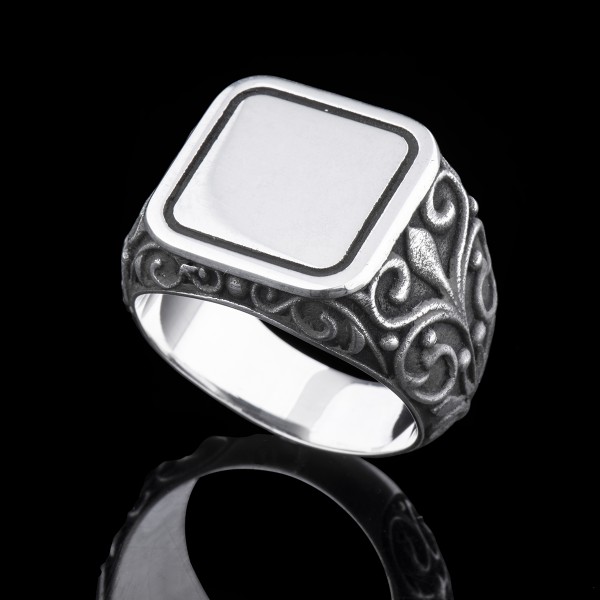 sterling silver decorated signet ring